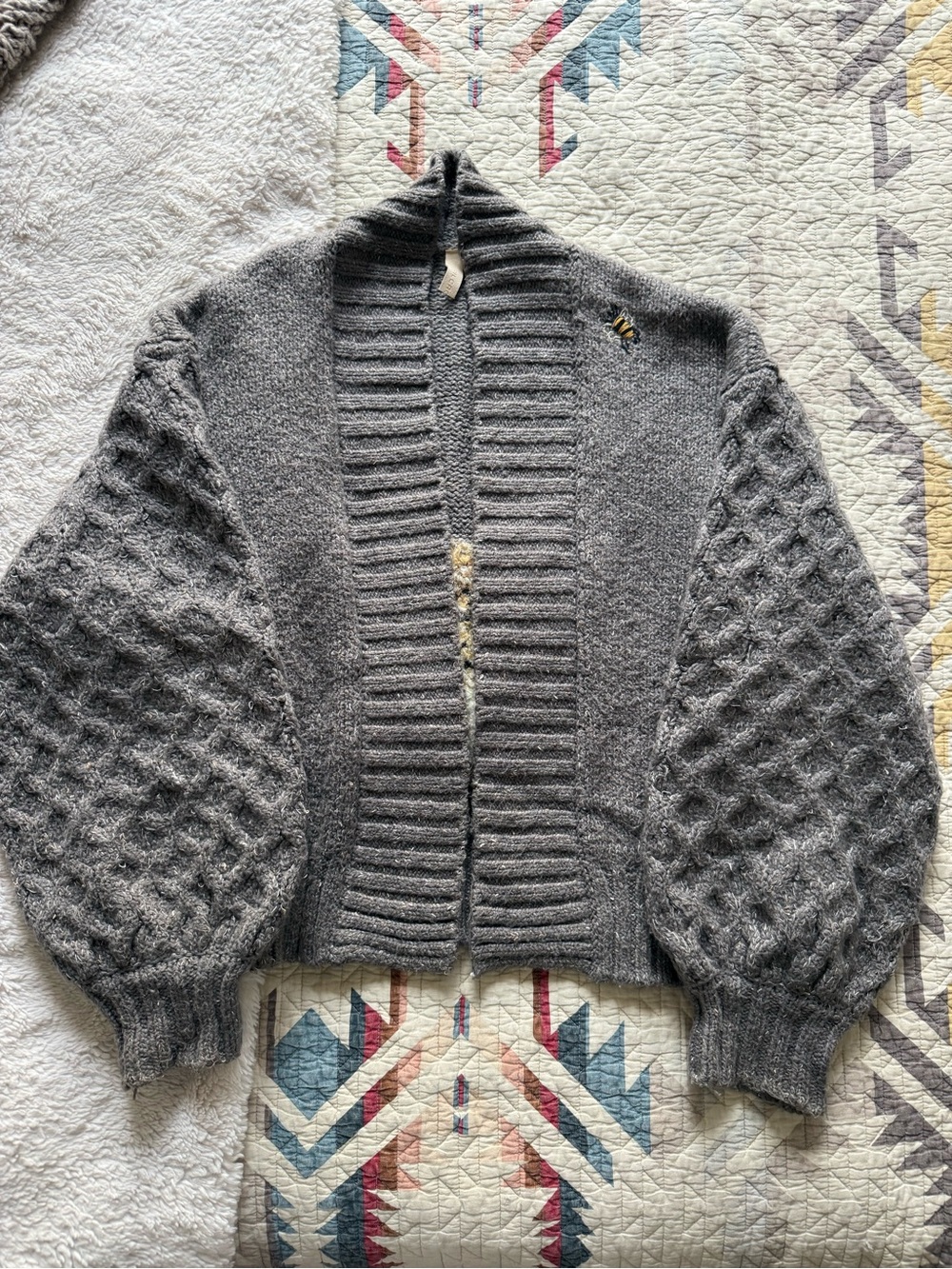 Pilcro Gray Knit Sweater with Teddy Bear and Bee Motifs - Picture 2 of 3